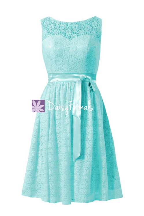 Light Aqua Lace Bridesmaid Dress Scoop ...